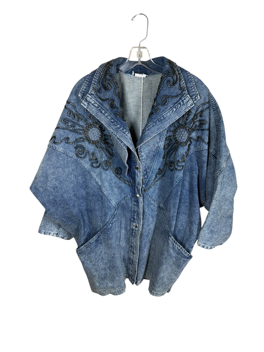 Vintage Embellished Indigo Denim Jacket - Women's Oversized